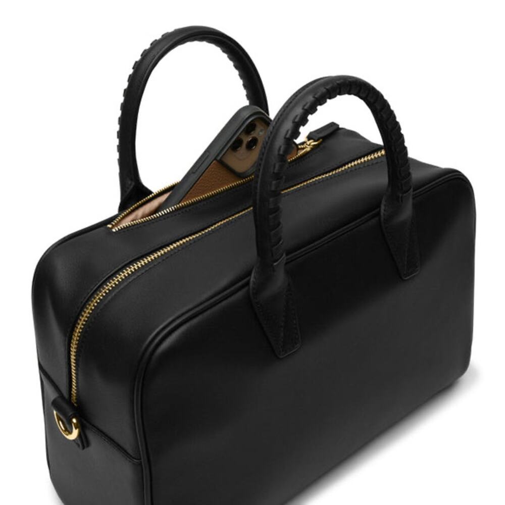 LEATHEROLOGY Black Onyx Full Grain Leather Park Satchel Top Handle Crossbody Bag - Picture 2 of 13